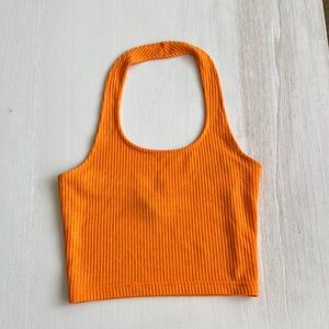 Divided Orange Ribbed Halter Top